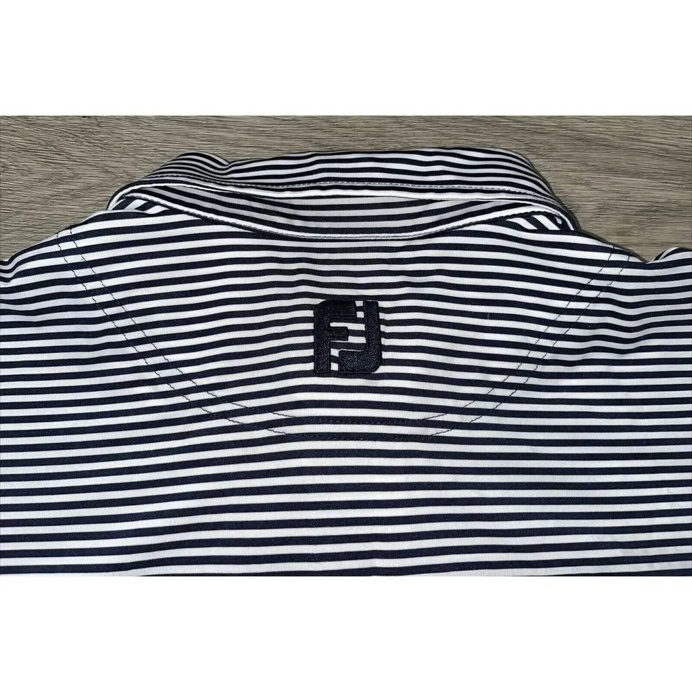 FJ Footjoy Mens Golf Polo Shirt Short Sleeve Blue & White Stripes Large - Picture 8 of 9
